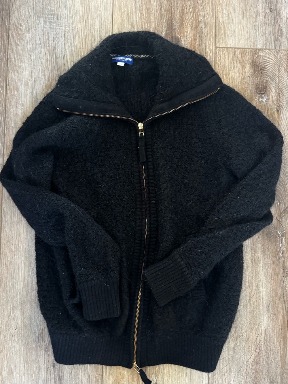 Burberry Black Zip-Up Wool Knit Sweater Jacket
